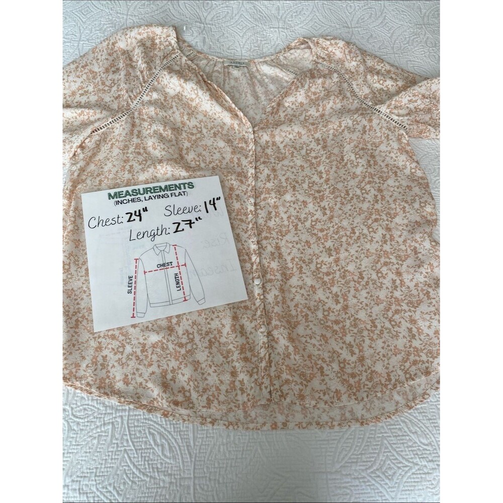 ANGELS-Forever Young Cream Pink & Tan Floral Button-Front Women's Top Sz Large - Picture 14 of 14